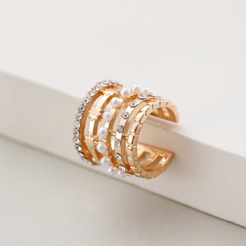 French Light Luxury Multi-Circle Ear Bone Clip With Diamond Pearls Without Pierced Ear Clip Bohemian Style Women'S Earrings - Image 5